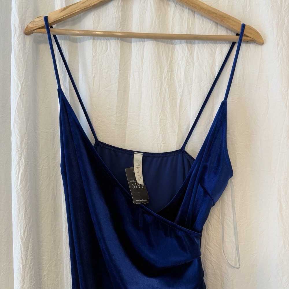A'Gaci Women's Crushed Blue Velvet Sultry Cocktail Asymmetrical Hem Mini Dress L - Picture 9 of 13